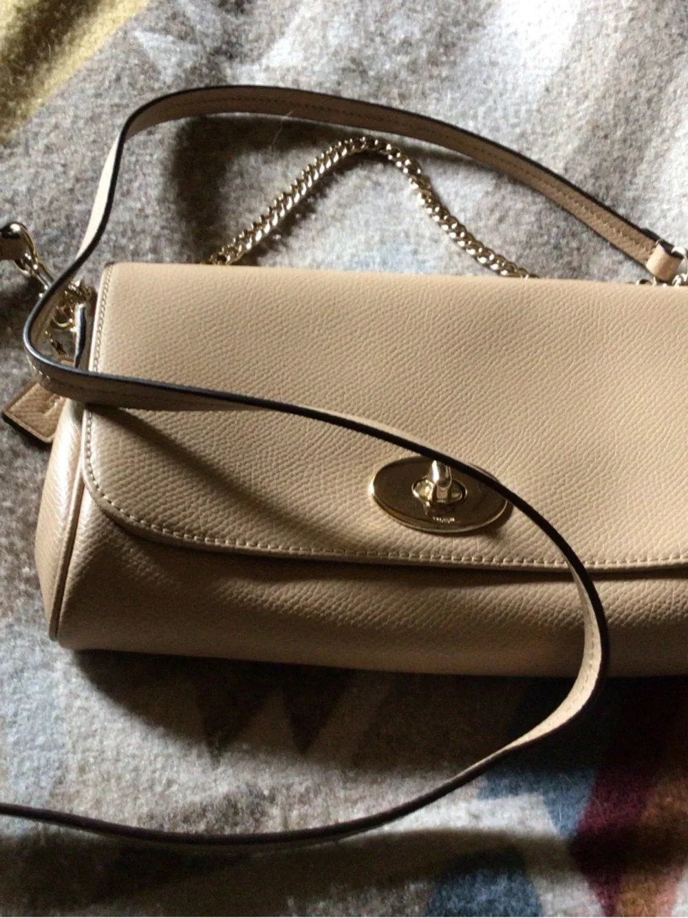 COACH / Beige Mini Ruby Leather Crossbody Bag with Gold Chain & Leather Strap - Picture 13 of 14
